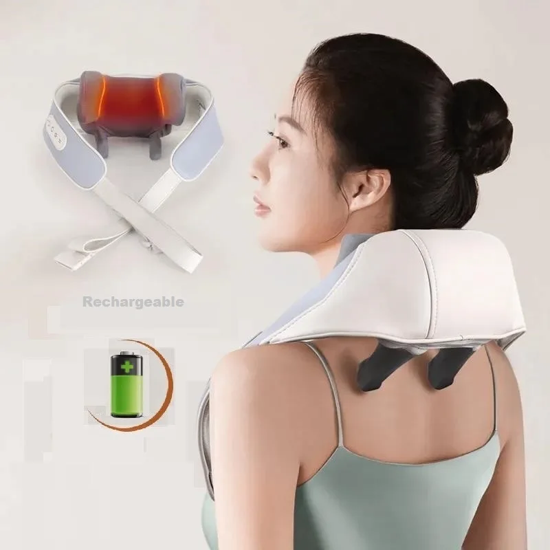 

3D Shiatsu Neck and Shoulder Massager with 2 Longer Massage Nodes Deep Tissue Kneading Back Massager for Pain Relief