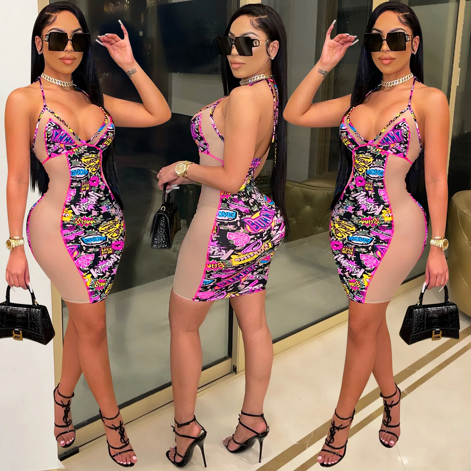 2021 Dress New style Splicing Sleeveless Gauze digital printing V-neck braces skirt Tight fitting fashion Evening Club Woman, Red
2021 Dress New style Splicing Sleeveless Gauze digital printing V-neck braces skirt Tight fitting fashion Evening Club Woman, Red