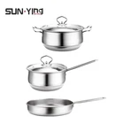 3PCS Stainless Steel Cookware Set Non Stick Cooking Pots And Pans milk pot frying pan tableware with Stainless Steel handles