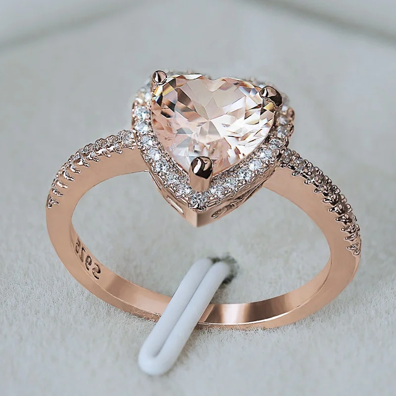 Romantic Heart Champagne Rings for Women Rose Gold Color Fashion Wedding Engagement Ring
Romantic Heart Champagne Rings for Women Rose Gold Color Fashion Wedding Engagement Ring