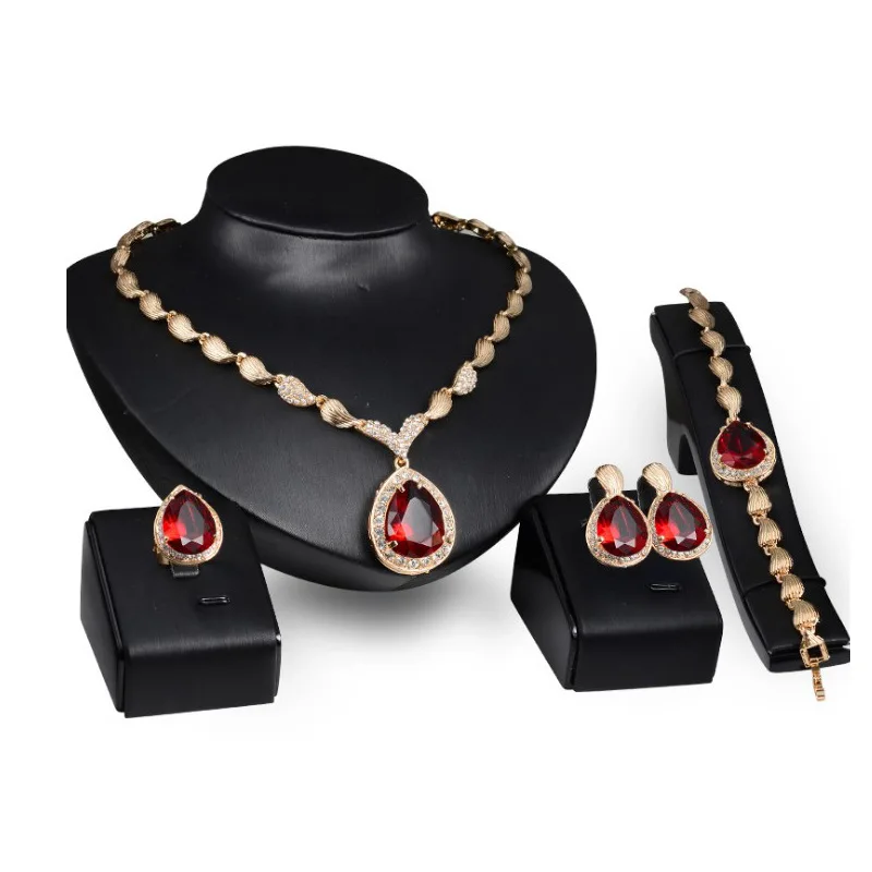 Fashion Gold Women Jewelry Alloy Gem Earring Ring Bracelet Crystal Wedding Set Necklace Jewelry Set, Picture shows
Fashion Gold Women Jewelry Alloy Gem Earring Ring Bracelet Crystal Wedding Set Necklace Jewelry Set, Picture shows