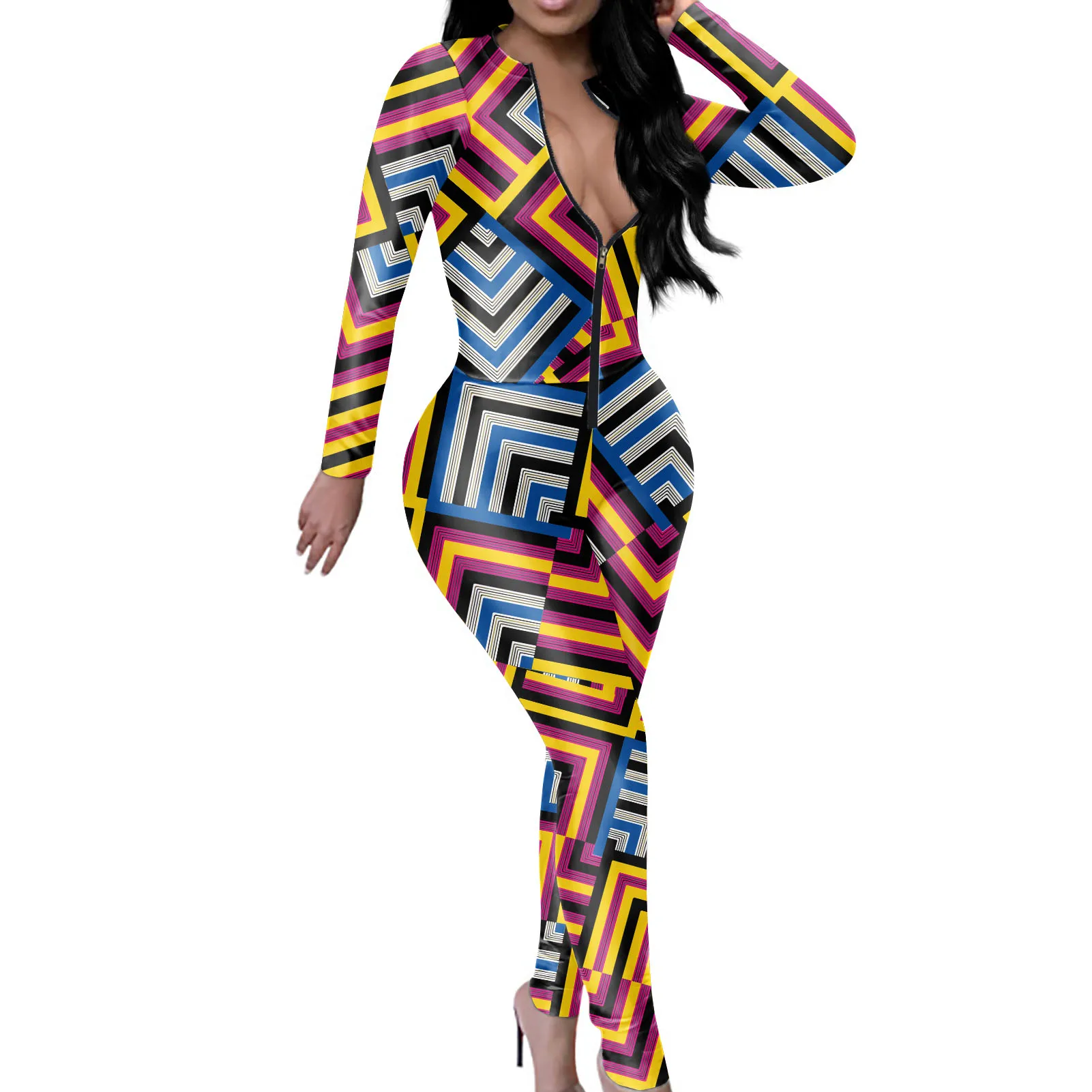 African Dashiki Casual Stretchable Ankara Fabric Print Half Zippe Long Sleeves Jumpsuits Women Sexy Zipper Jumper Suit Clothing, As you like
African Dashiki Casual Stretchable Ankara Fabric Print Half Zippe Long Sleeves Jumpsuits Women Sexy Zipper Jumper Suit Clothing, As you like