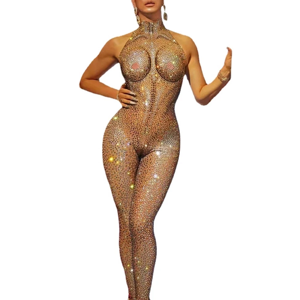 

Full Rhinestones Jumpsuit Women Sexy Dance Costume Nightclub Outfit Performance Show Stage Wear Party Birthday Rompers