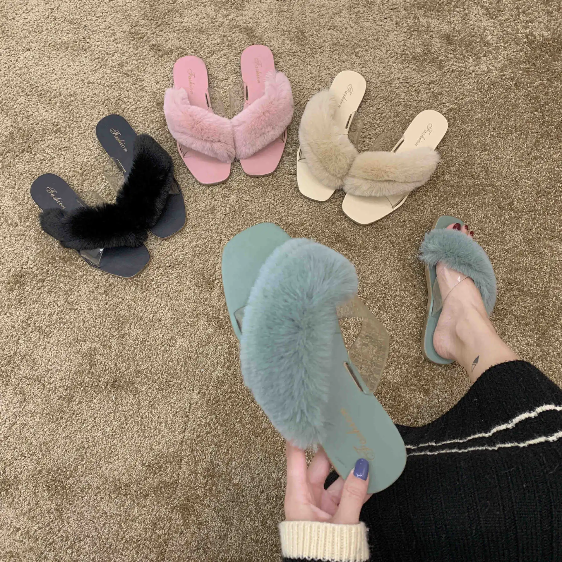 new style female winter plush slippers rabbit fur drag furry cute sandals shoes for women, Color
new style female winter plush slippers rabbit fur drag furry cute sandals shoes for women, Color