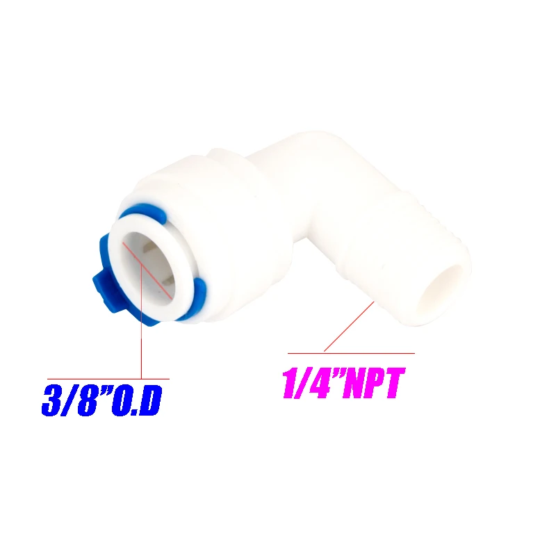 Water Filter Fittings Water Purifier Connector 3/8" Inch O.D To 1/4" Inch NPT Male Elbow Connector For RO Water Filter System
Water Filter Fittings Water Purifier Connector 3/8" Inch O.D To 1/4" Inch NPT Male Elbow Connector For RO Water Filter System