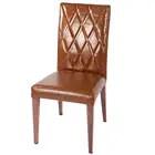 Elegant genuine brown leather dining chair with wood look finished