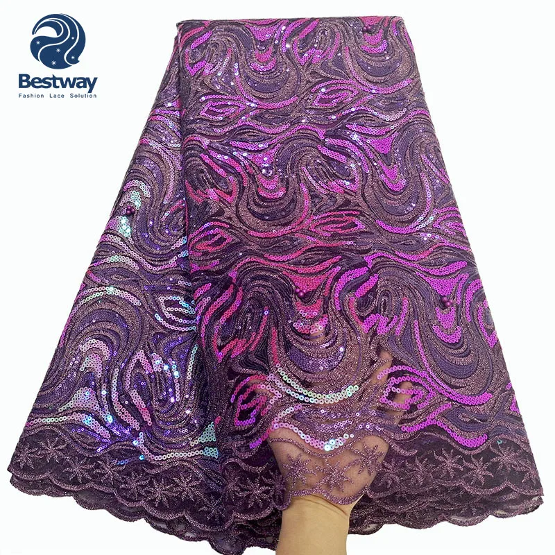 

Bestway french net lace sequence embroidery laces fabrics for women, Accept customized color