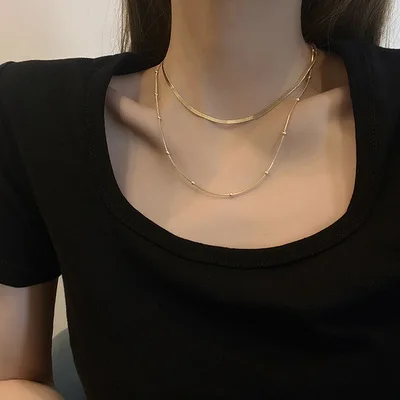 Ins Simple Design Gold Plated Layered Beaded Chain Necklace Hip Hops Double Layer Snake Bone Chain Necklace For Women
Ins Simple Design Gold Plated Layered Beaded Chain Necklace Hip Hops Double Layer Snake Bone Chain Necklace For Women