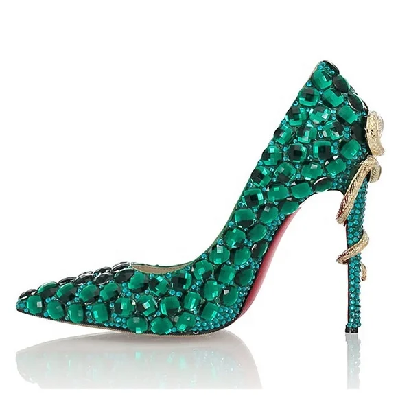 New style handmade diamond-studded green fashion high heels snake-shaped stiletto heel sexy women's shoes
New style handmade diamond-studded green fashion high heels snake-shaped stiletto heel sexy women's shoes