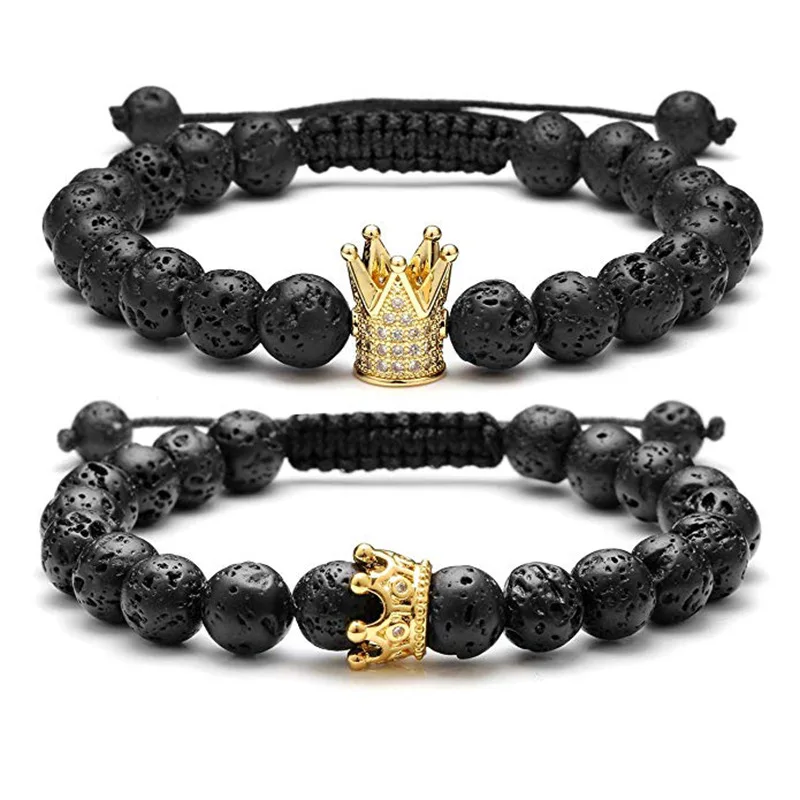 Couple Crown Bracelet Lava Stone Beads Essential Oil Diffuser Adjustable Bracelet with King Queen Crown Charm 
Couple Crown Bracelet Lava Stone Beads Essential Oil Diffuser Adjustable Bracelet with King Queen Crown Charm