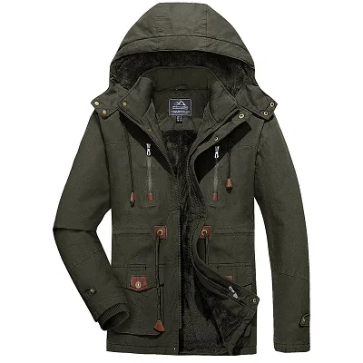 

Thicken Fleece Lined Coats Men's Work Hooded Jacket Winter Warm Coat Outdoor Cargo Outwear Windbreaker Parka Man, Black,khaki,navy,army green,dark gray