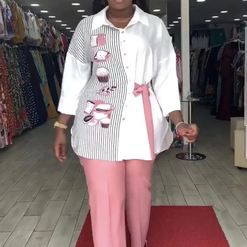 2021 new spring plus size two pieces set printed patchwork turn down collar office ladies wear, Picture colors
2021 new spring plus size two pieces set printed patchwork turn down collar office ladies wear, Picture colors