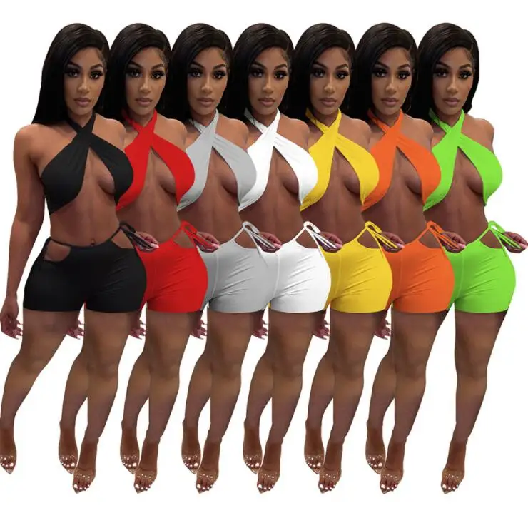 Two Piece Set Women Summer Sweat Suits Halter Crop Top Bandage Hollow Out Biker Shorts Sexy Club Outfits C13672 Matching Sets
Two Piece Set Women Summer Sweat Suits Halter Crop Top Bandage Hollow Out Biker Shorts Sexy Club Outfits C13672 Matching Sets