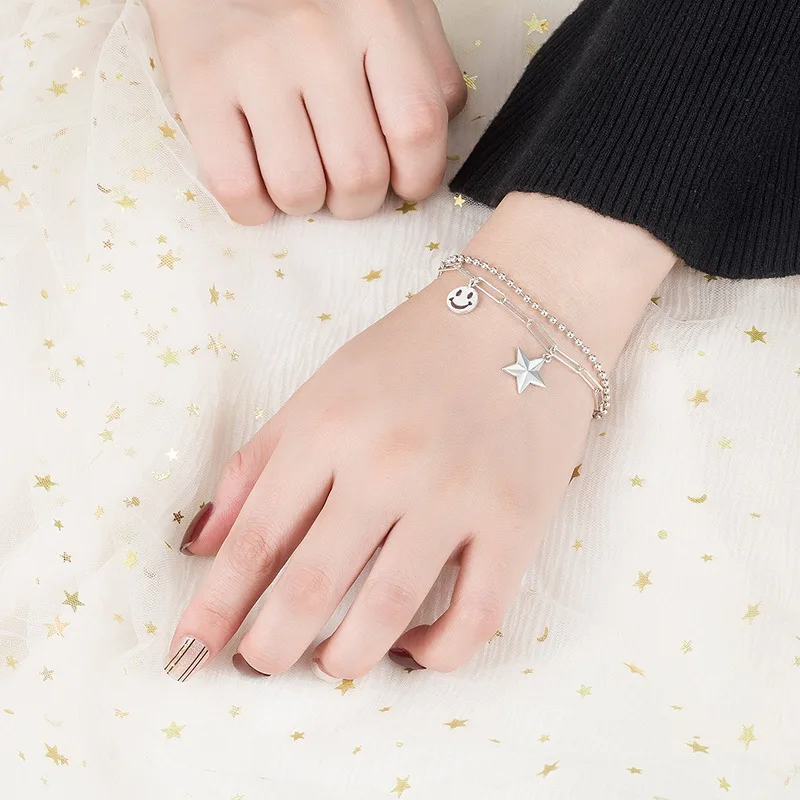 2021 High Quality Fashion Smiley Face Star Charms Silver Jewelry 925 Sterling Bracelet Double Layer Chains For Women
2021 High Quality Fashion Smiley Face Star Charms Silver Jewelry 925 Sterling Bracelet Double Layer Chains For Women