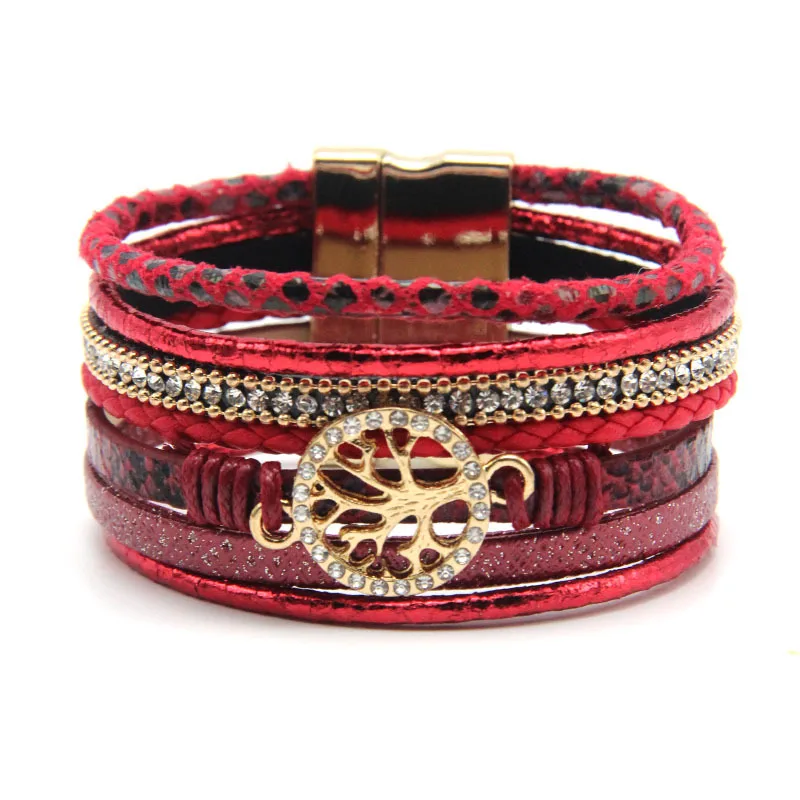 7 Color Available Hollow Crystal Rhinestone Life Tree Charm Bracelets Braiding Multilayer Wrap Magnetic Buckle Leather Bracelet
7 Color Available Hollow Crystal Rhinestone Life Tree Charm Bracelets Braiding Multilayer Wrap Magnetic Buckle Leather Bracelet