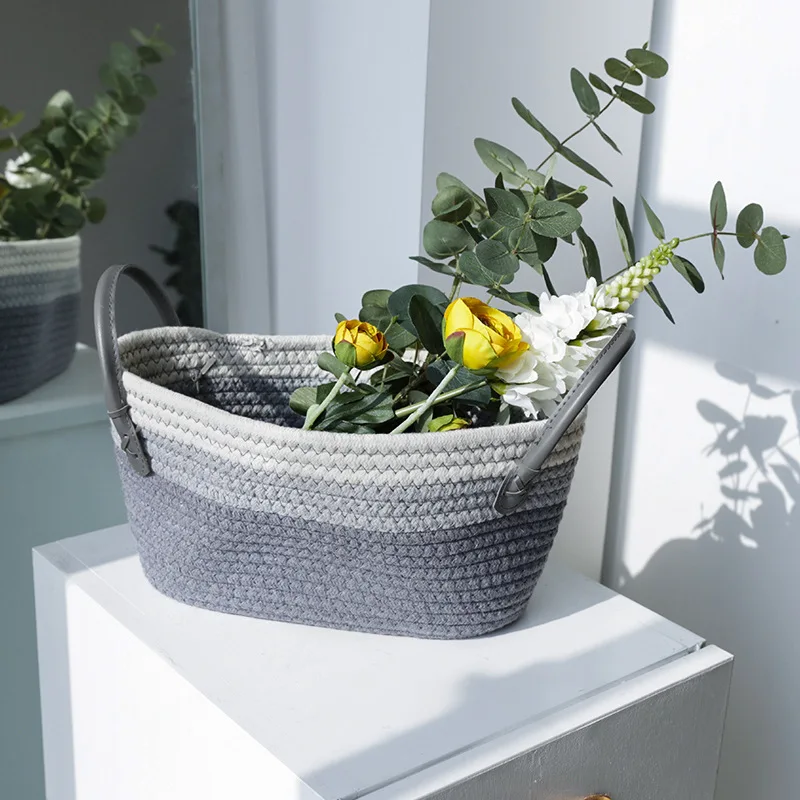 Simple Nordic Style Leather Handle Cotton Storage Basket Cotton Linen Decorative Fabric Storage Basket Home Decoration, As photo
Simple Nordic Style Leather Handle Cotton Storage Basket Cotton Linen Decorative Fabric Storage Basket Home Decoration, As photo