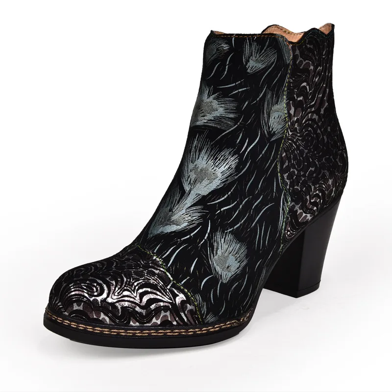 Cowgirl Fashion Floral Cowhide Leather Handmade High Block Heels Ankle Boots Women Comfy Boots Unique Booties Plus Size
Cowgirl Fashion Floral Cowhide Leather Handmade High Block Heels Ankle Boots Women Comfy Boots Unique Booties Plus Size