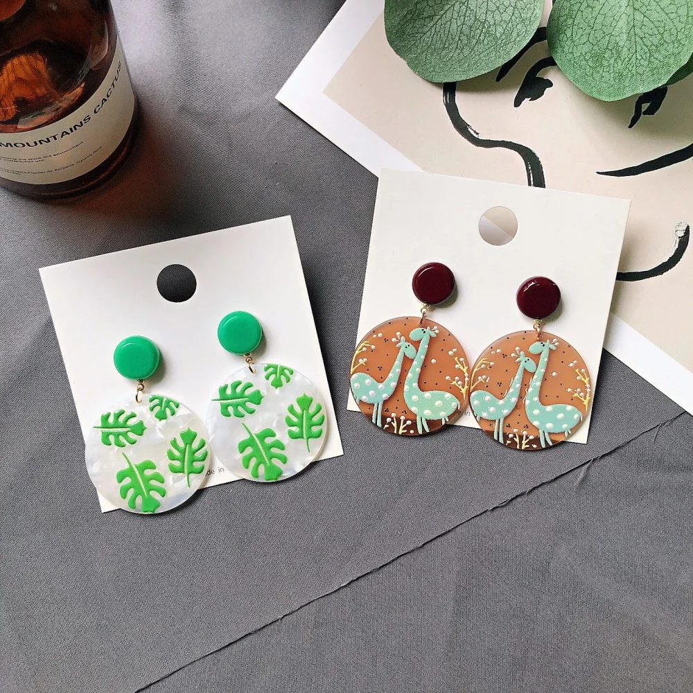 JUHU New Retro Art Relief Acrylic Earrings Hand-made Leaf Fawn Pendant S925 Silver Needle Jewelry, Colorful
JUHU New Retro Art Relief Acrylic Earrings Hand-made Leaf Fawn Pendant S925 Silver Needle Jewelry, Colorful
