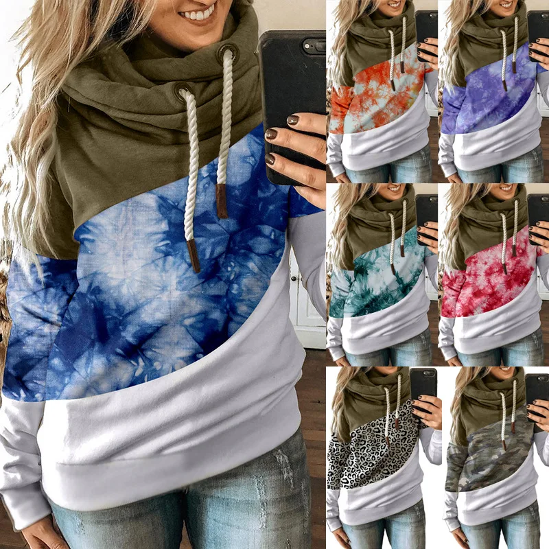 2021 European and American Autumn and winter women's clothing splicing printing Hooded Fleece women's sweater, 12 colors
2021 European and American Autumn and winter women's clothing splicing printing Hooded Fleece women's sweater, 12 colors