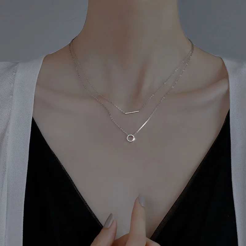 Simple Style Rose Gold Plated S925 Sterling Silver Choker Necklace Layered CZ Crystal Geometric Sterling Silver Necklace
Simple Style Rose Gold Plated S925 Sterling Silver Choker Necklace Layered CZ Crystal Geometric Sterling Silver Necklace
