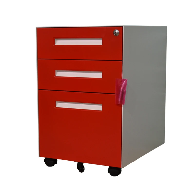 Office Equipment For A4 File Cabinet Red Lockable 3 Drawer Storage