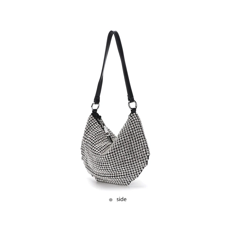 Full rhinestone shoulder messenger bag 2021 new fashion semicircle underarm bag portable leather handbag, White
Full rhinestone shoulder messenger bag 2021 new fashion semicircle underarm bag portable leather handbag, White