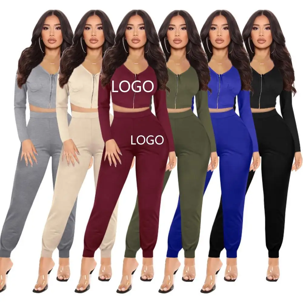 Solid Color Outfits Custom Logo Long Sleeve Tracksuit Bodycon Zipper Sexy Slim Fit Women Two Piece Pants Set, Shown
Solid Color Outfits Custom Logo Long Sleeve Tracksuit Bodycon Zipper Sexy Slim Fit Women Two Piece Pants Set, Shown