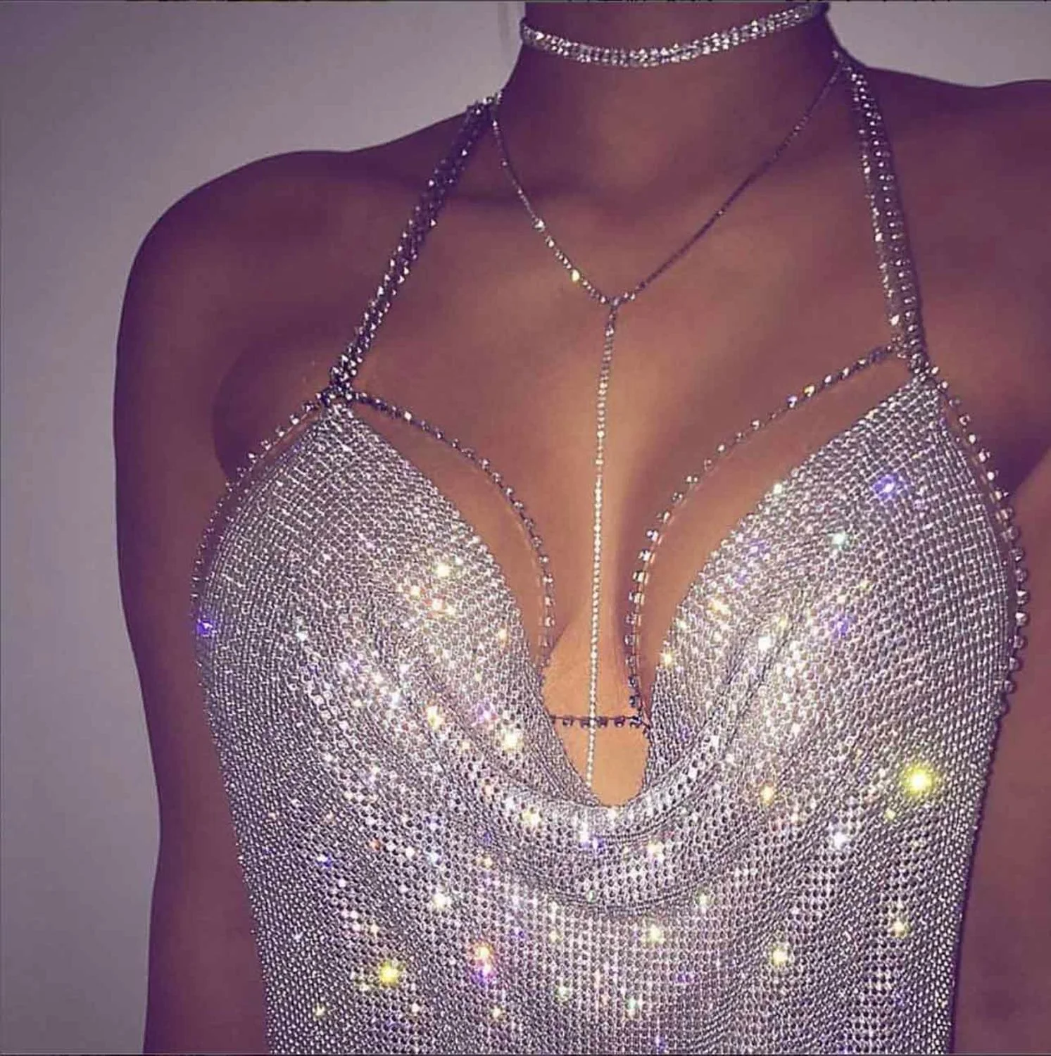 Fashion Nightclub Sexy Women's Deep V Rhinestone Strap Crop Top Backless Unique Rhinestone Sequined Top With High Quality, As picture
Fashion Nightclub Sexy Women's Deep V Rhinestone Strap Crop Top Backless Unique Rhinestone Sequined Top With High Quality, As picture