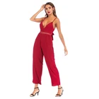 OEM Design Cotton Sleeveless Open Back Red One Piece Jumpsuit Women