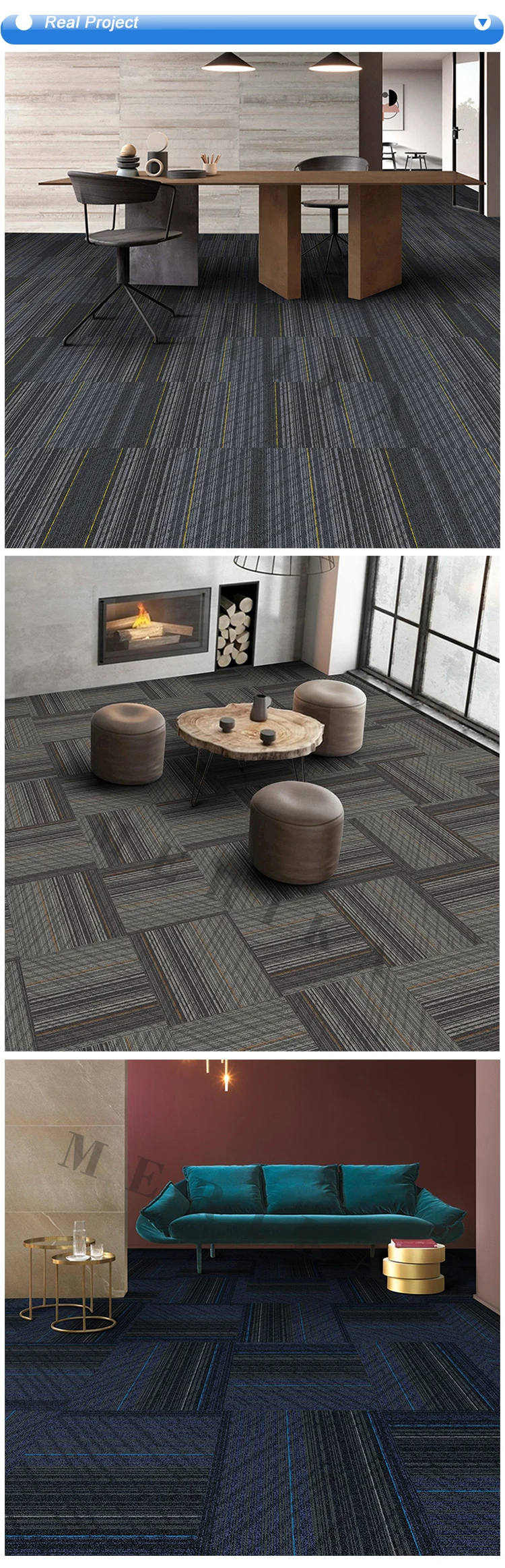 50*50cm 100% PP Cushion Backing Modern Commercial Plank Style Office Used Carpet Tiles