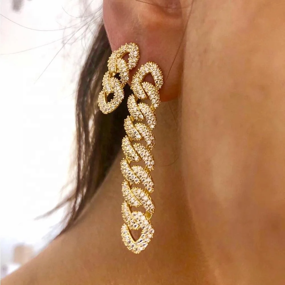 women hip hop jewelry iced out bling cz cuban link chain dangle drop earring, Rose gold
women hip hop jewelry iced out bling cz cuban link chain dangle drop earring, Rose gold