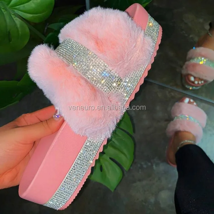 Wholesale ladies fuzzy slides fluffy faux fur open toe platform shoes crystal women sandals pink fur diamond slippers, Customized color
Wholesale ladies fuzzy slides fluffy faux fur open toe platform shoes crystal women sandals pink fur diamond slippers, Customized color