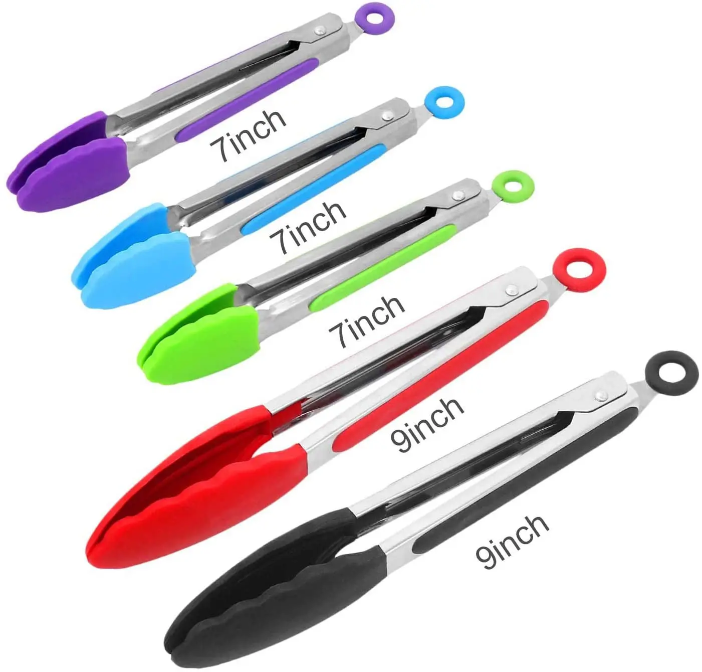 9 inch Heavy Duty Multi-Color Stainless Steel 5-7 Silicone Kitchen Tongs Set Cooking Tongs
9 inch Heavy Duty Multi-Color Stainless Steel 5-7 Silicone Kitchen Tongs Set Cooking Tongs