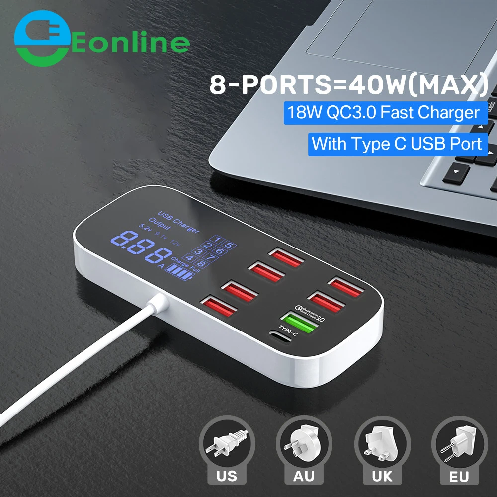 Digital Display Quick Charge USB Charger HUB Tablet Mobile Phone Charger Adapter Fast Charger For iPhone xiaomi huawei samsung, White
Digital Display Quick Charge USB Charger HUB Tablet Mobile Phone Charger Adapter Fast Charger For iPhone xiaomi huawei samsung, White