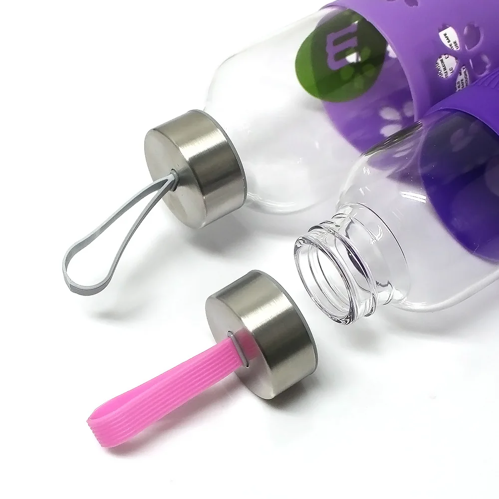 Glass water bottle silicone 500 ml, water bottle glass, drinking bottle glass