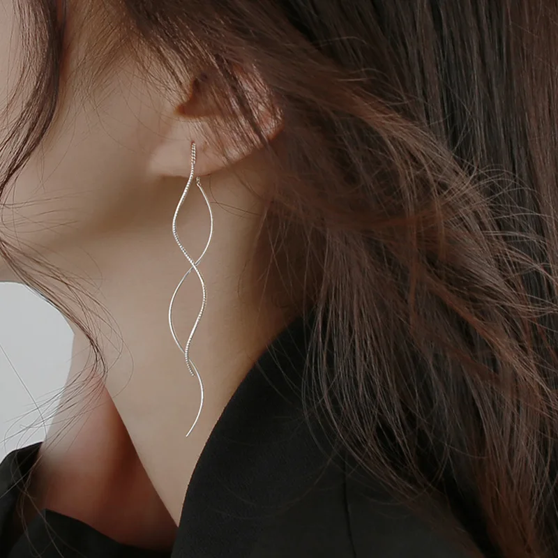 Elegant Hypoallergenic Wave Earline Women's Silver Long Tassel Drop Earrings for Party Daily-wearing
Elegant Hypoallergenic Wave Earline Women's Silver Long Tassel Drop Earrings for Party Daily-wearing