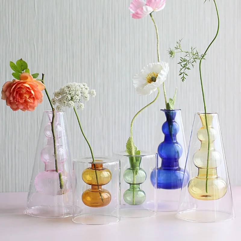 Ins Style Modern Double Layer Transparent Glass Bottle Flower Vases Hydroponics Hand Blown Glass Vase for Wedding Decor, Colorful
Ins Style Modern Double Layer Transparent Glass Bottle Flower Vases Hydroponics Hand Blown Glass Vase for Wedding Decor, Colorful