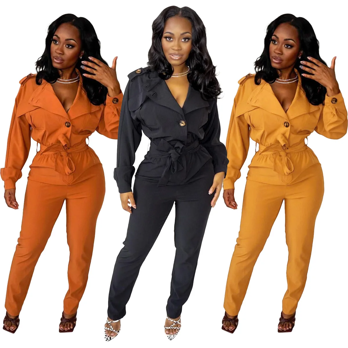 Fashion Spring Belt Belt One Piece Jumpsuit Long Sleeve Lapel Rompers Plus Size Jumpsuits Women, As picture shown
Fashion Spring Belt Belt One Piece Jumpsuit Long Sleeve Lapel Rompers Plus Size Jumpsuits Women, As picture shown