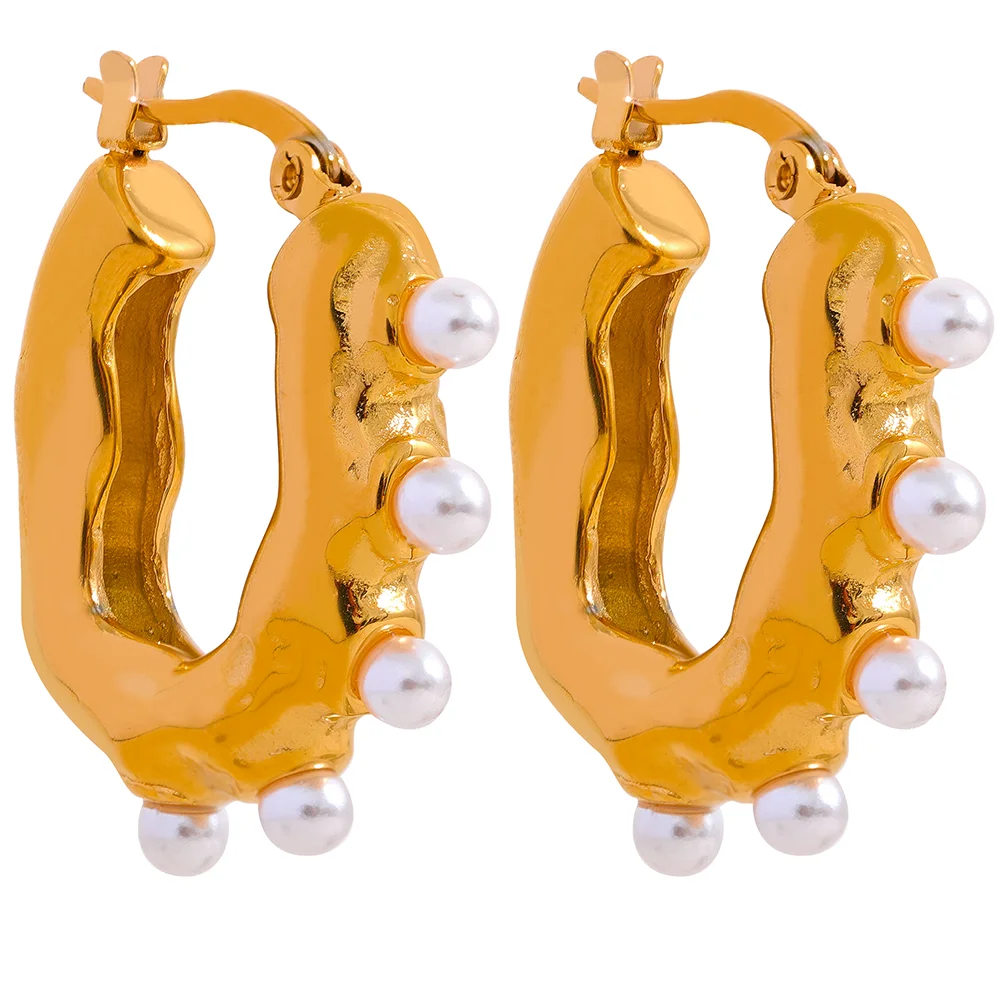 JINYOU 1225 Elegant Vintage Artificial Pearls Metal Stainless Steel Geometric Hoop Earring Fashion Gold Color Waterproof Jewelry
JINYOU 1225 Elegant Vintage Artificial Pearls Metal Stainless Steel Geometric Hoop Earring Fashion Gold Color Waterproof Jewelry
