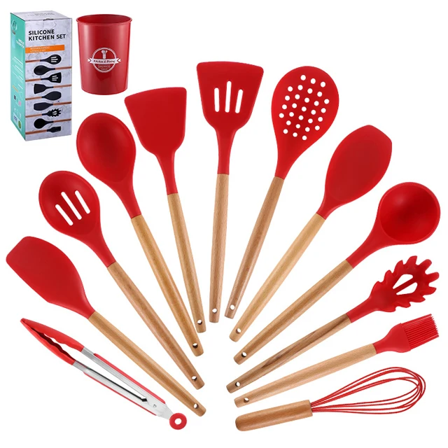 Hot Sale Kitchen Accessories Silicone Kitchen Cooking Utensil Set With Wooden Handle, Customizable
Hot Sale Kitchen Accessories Silicone Kitchen Cooking Utensil Set With Wooden Handle, Customizable