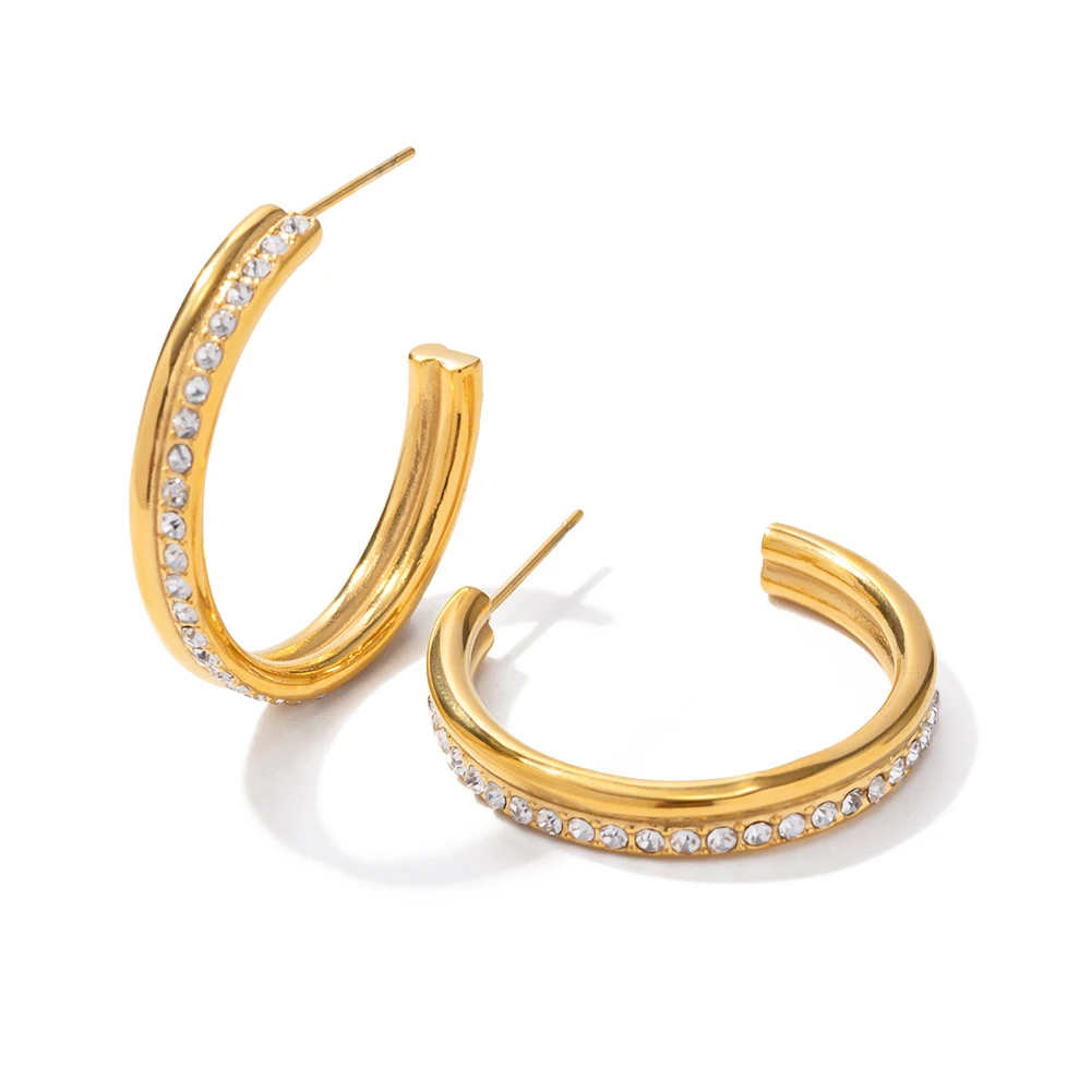 CC Zircon Waterproof Hoop Earring 18k PVD Real Gold Plated Stainless Steel Texture Daily Earring For Women
CC Zircon Waterproof Hoop Earring 18k PVD Real Gold Plated Stainless Steel Texture Daily Earring For Women