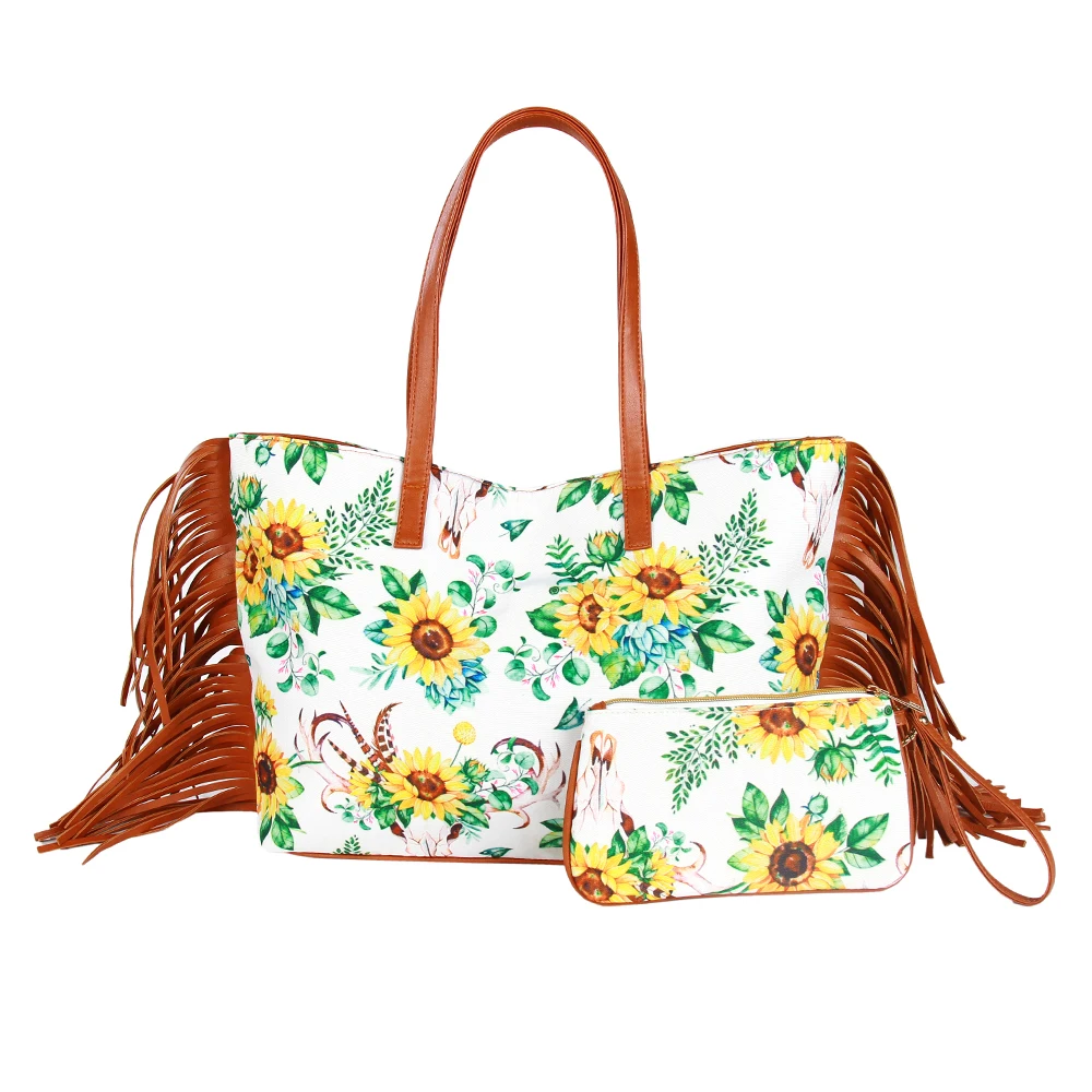Customized New Designed Fashionable Wholesale Women Cow Skull Sunflower With Fringe Wallet Tote Casual Tassel Canvas Handbags, As picture
Customized New Designed Fashionable Wholesale Women Cow Skull Sunflower With Fringe Wallet Tote Casual Tassel Canvas Handbags, As picture