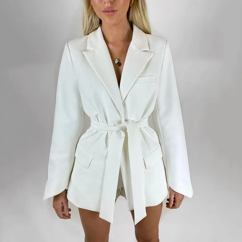 Fall Women Hot Sale Ladies Blazer Design V-neck High Waitsuit Lapel Long with Belt Office Blazer Suit Woman Blazer Jacket
Fall Women Hot Sale Ladies Blazer Design V-neck High Waitsuit Lapel Long with Belt Office Blazer Suit Woman Blazer Jacket