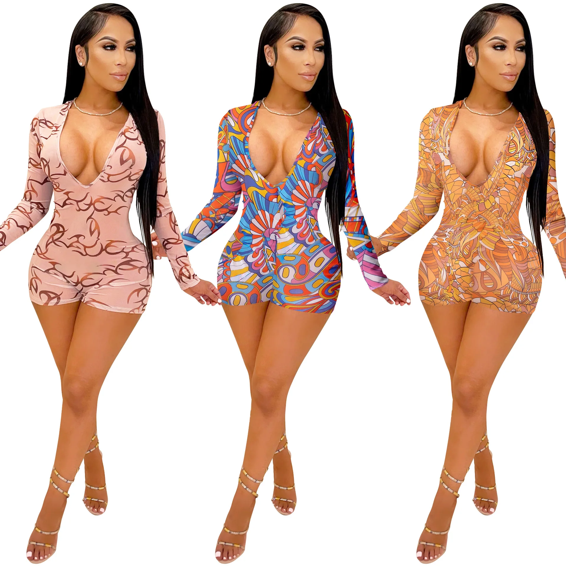 GX5266C Fashion Printed Mesh Perspective Deep V-Neck Long Sleeve One Piece Romper And Jumpsuit women, Picture
GX5266C Fashion Printed Mesh Perspective Deep V-Neck Long Sleeve One Piece Romper And Jumpsuit women, Picture