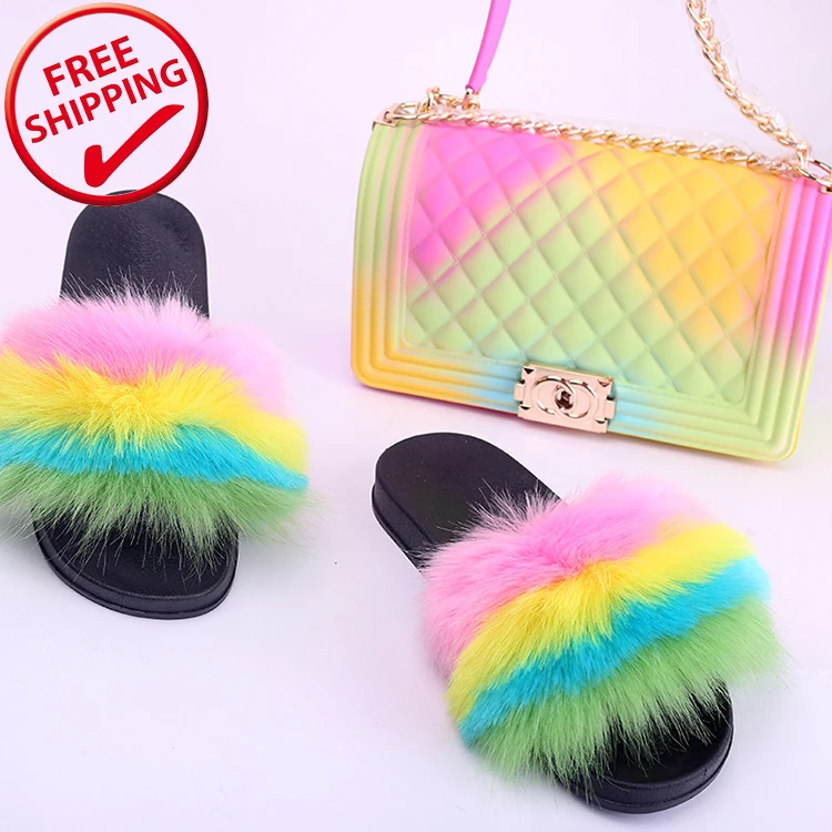 Wholesale home outdoor Soft anti-slip fashion fox fur slippers ladies women plush fur fluffy slippers with handbags, Light brown, dark brown, white pink purple
Wholesale home outdoor Soft anti-slip fashion fox fur slippers ladies women plush fur fluffy slippers with handbags, Light brown, dark brown, white pink purple