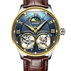 BINGER 8606B L Fashion Men Original Automatic Double Tourbillon Self Wind Switzerland Watches Leather Mechanical Wristwatch