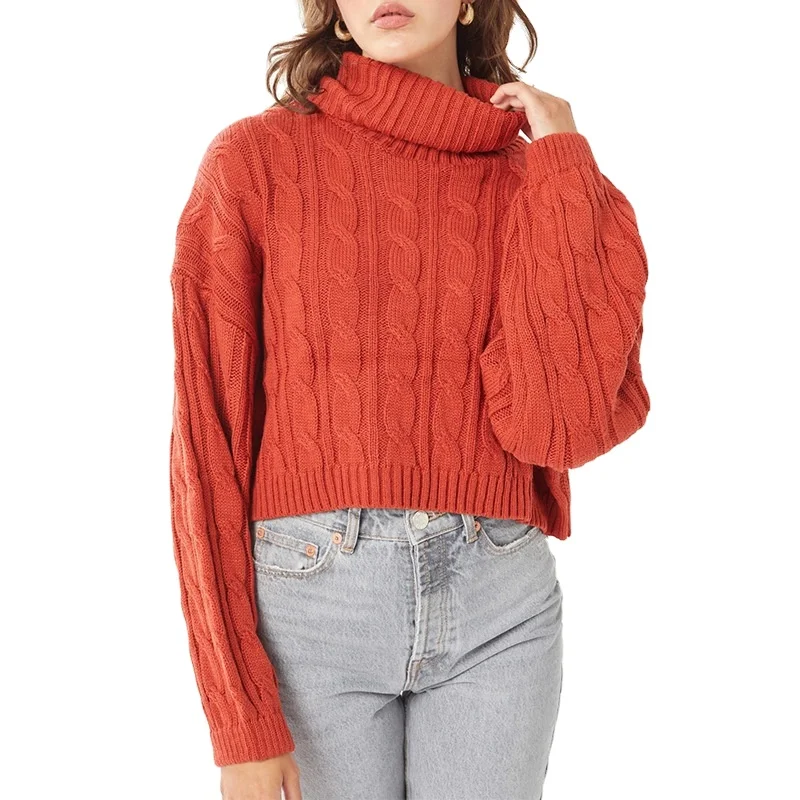 

New Ladies Fashion Casual Turtleneck Twist Knit Sweater Long Sleeve Pullover Sweater, White, pink, black, orange