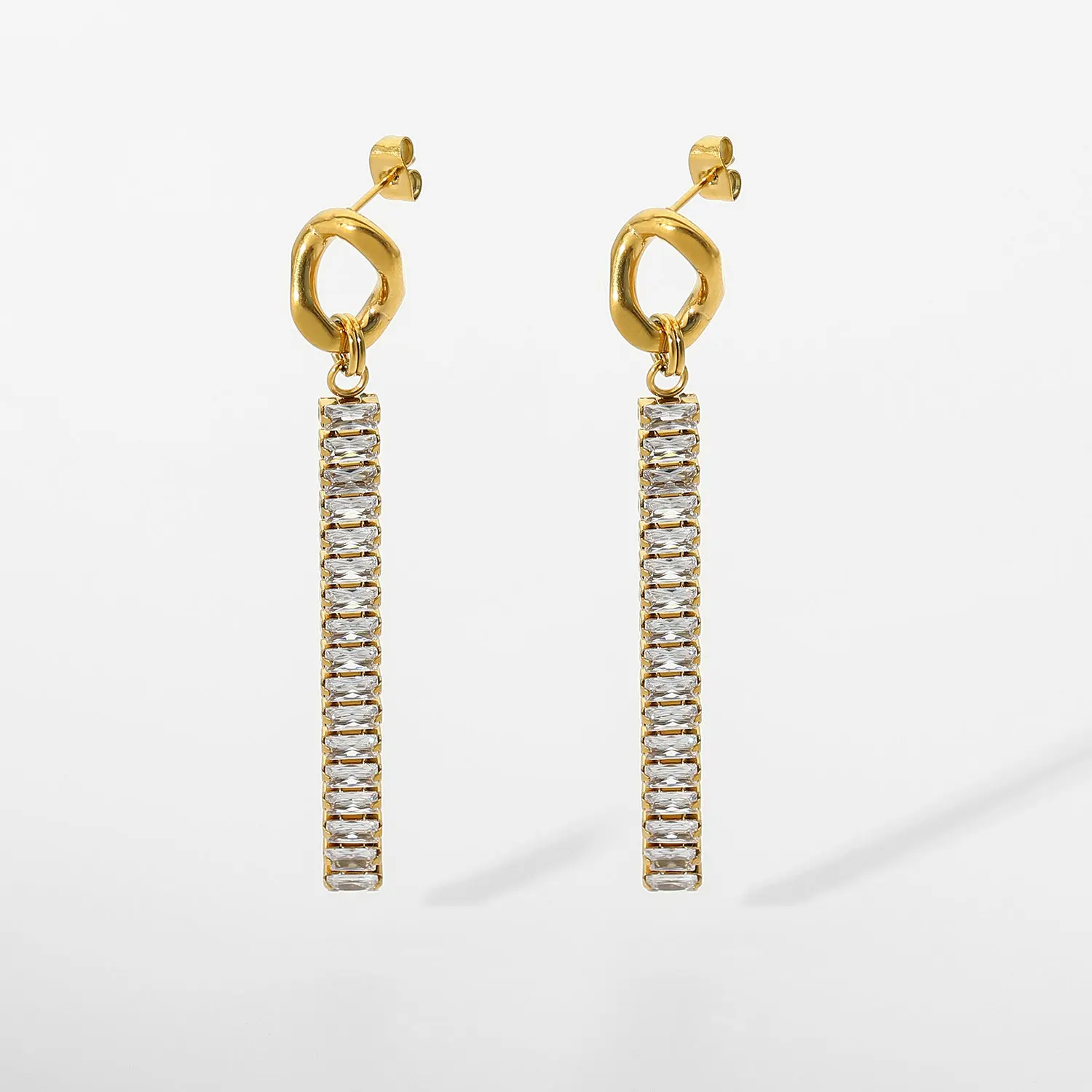 Trendy Geometric Gold Plated Stainless Steel Shiny Tassel Drop Full Zircon Chain Earrings For Women
Trendy Geometric Gold Plated Stainless Steel Shiny Tassel Drop Full Zircon Chain Earrings For Women