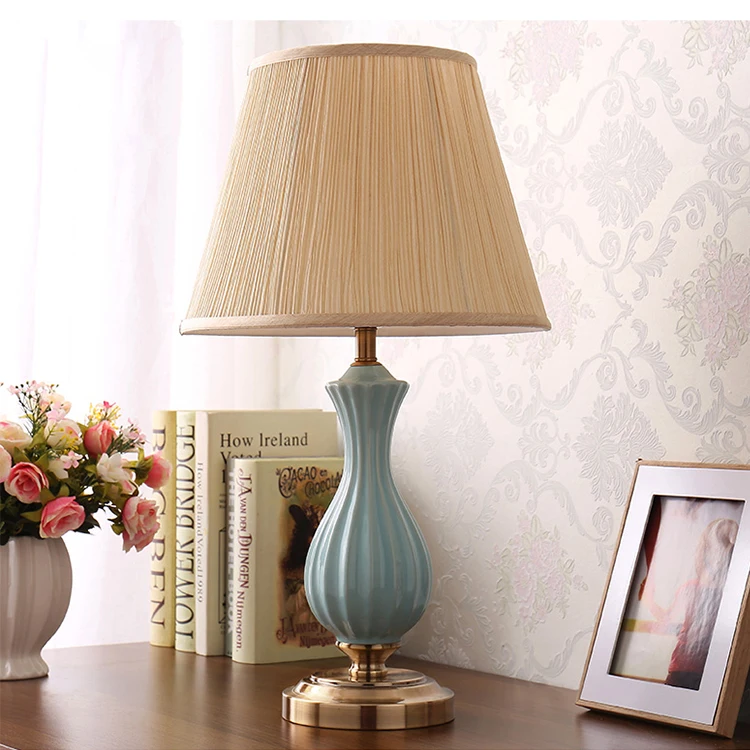 European Classic Style Ceramic Table Lamps with Fabric shade for Office home Living Bedroom