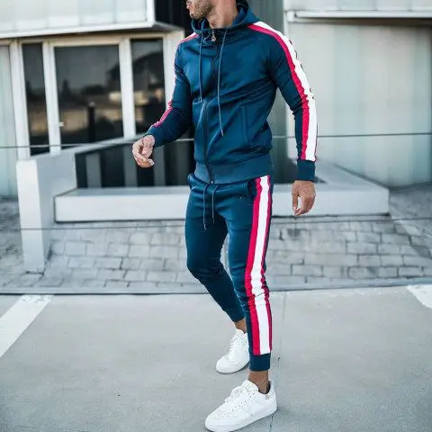 New Arrival Wholesale Long Sleeve Casual Hooded Striped Zipper Autumn&Winter Tracksuit Sweats Suit Mens Two Piece Set
New Arrival Wholesale Long Sleeve Casual Hooded Striped Zipper Autumn&Winter Tracksuit Sweats Suit Mens Two Piece Set